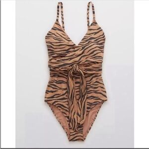Aerie Pique Animal Print Wrap One Piece Swimsuit like new size small EUC